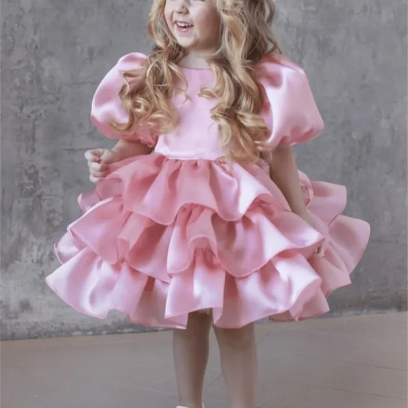 Fashion Baby Girl Princess Layered Dress Puff Sleeve Infant Toddler Teen Vestido Party Birthday Ball Gown Baby Clothes 1-12Y