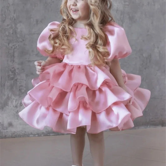 Fashion Baby Girl Princess Layered Dress Puff Sleeve Infant Toddler Teen Vestido Party Birthday Ball Gown Baby Clothes 1-12Y