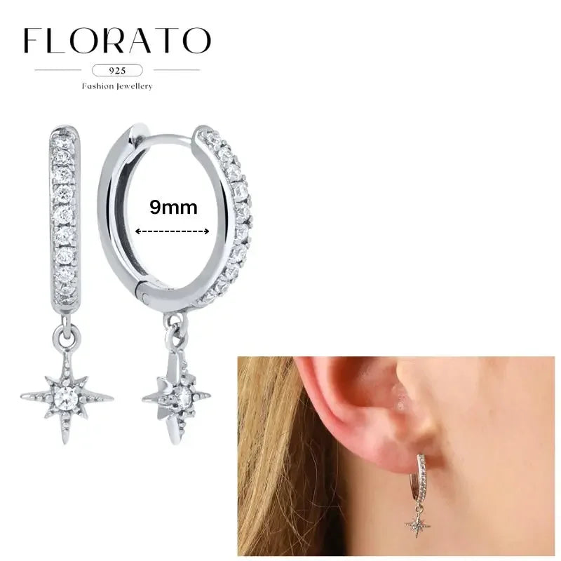 925 Sterling Silver Ear needle European And American Style Hoop Earrings Round square Pendientes Fashion For Women Birthday Gift