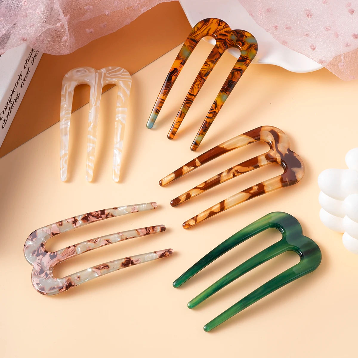 Acetic Acid Hair Forks Three Teeth Hair Sticks U-Shape Hair Comb Bun Hairpin Women Girls Hairstyle Hair Accessories Headband