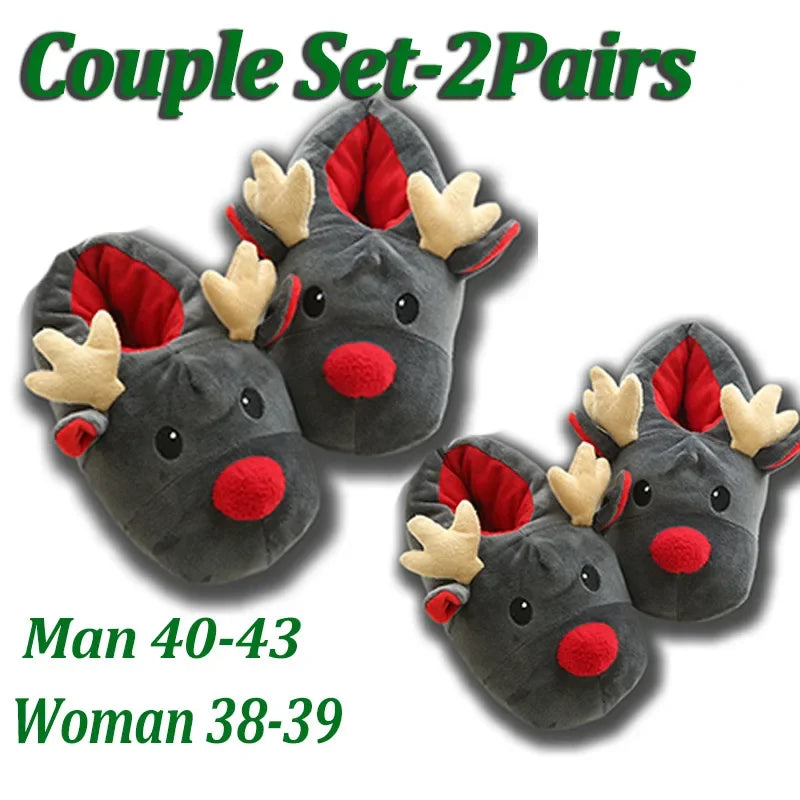 Deer Slippers Soft Shoes Plush Winter Cotton Couple Cute Christmas Cotton Women's slipper Slide Slippers for Women