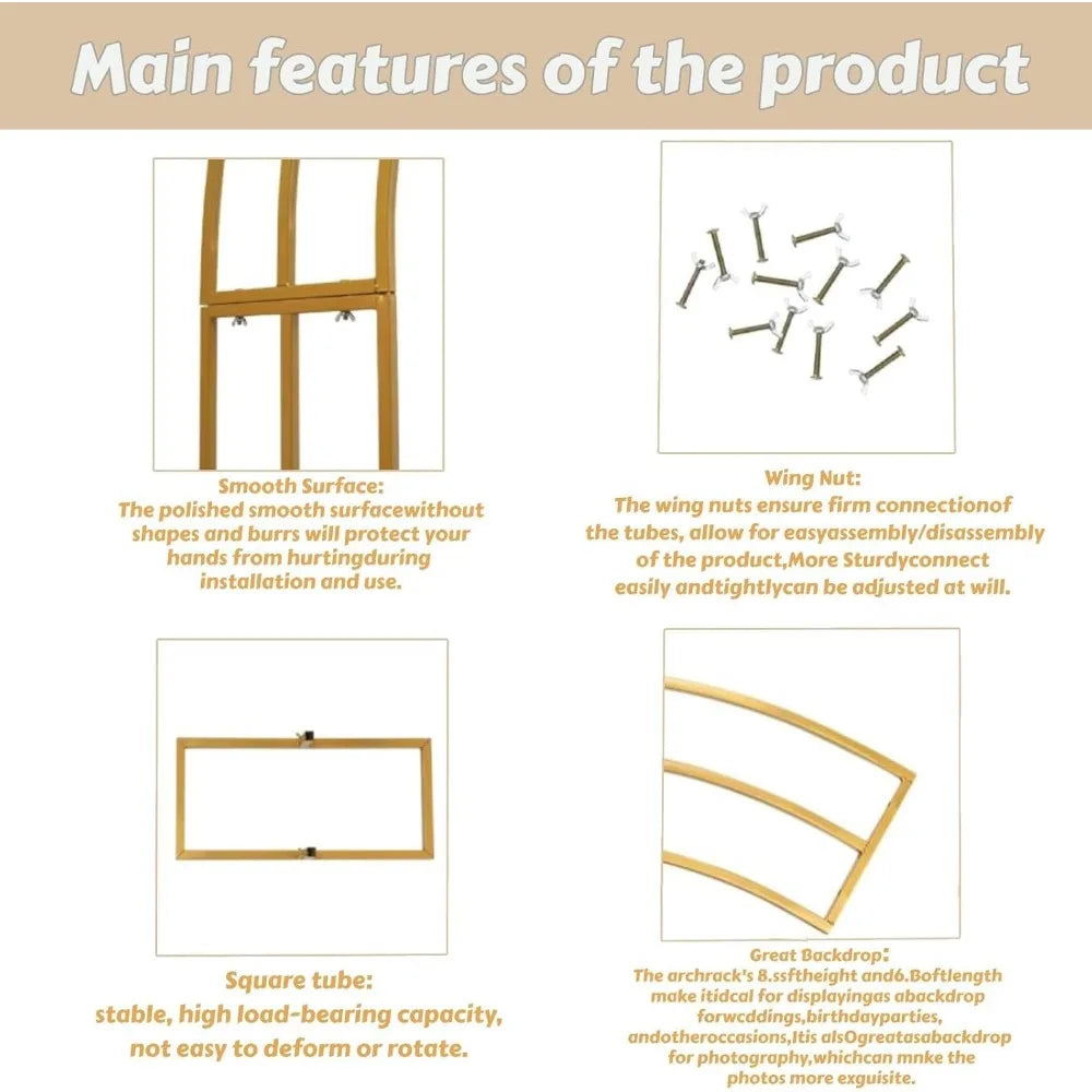 8.53Ft Metal Wedding Garden Arch Trellis, Gold/White, Balloon Archway Decoration Stand with Sturdy Base - Indoor Outdoor Party C