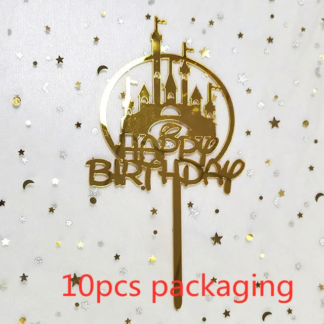 10 Pcs 36 Styles Happy Birthday Cake Topper Pink Gold Acrylic Cake Toppers Baby Shower Cake Birthday Party Cake Flag Decorations