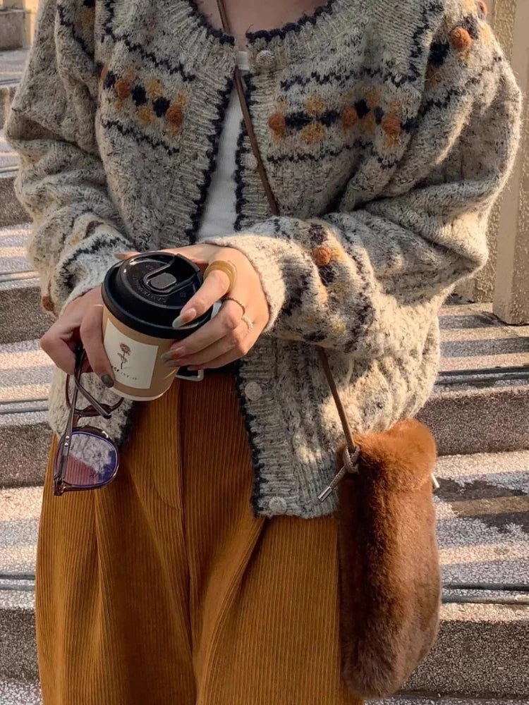 Vintage Sweaters Coats Loose Knitted Cardigan Top Korean Fashion Autumn Winter Knit Single-breasted Cardigan For Women Outerwear