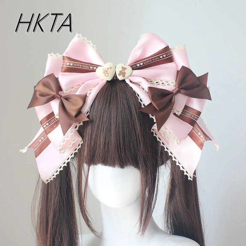 Spring Summer Cute Sweet Hair Clips for Women Bow Headwear Thin Lolita Ladies Hair Clips KC Hair Bow Lolita Korean Accessories