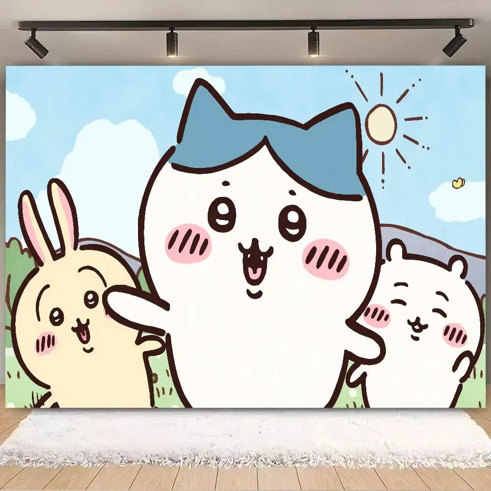 C-ChiikawaS Cartoon Anime Theme Backdrop Children's Birthday Party Decorations Baby Shower Party Props Banner Shooting