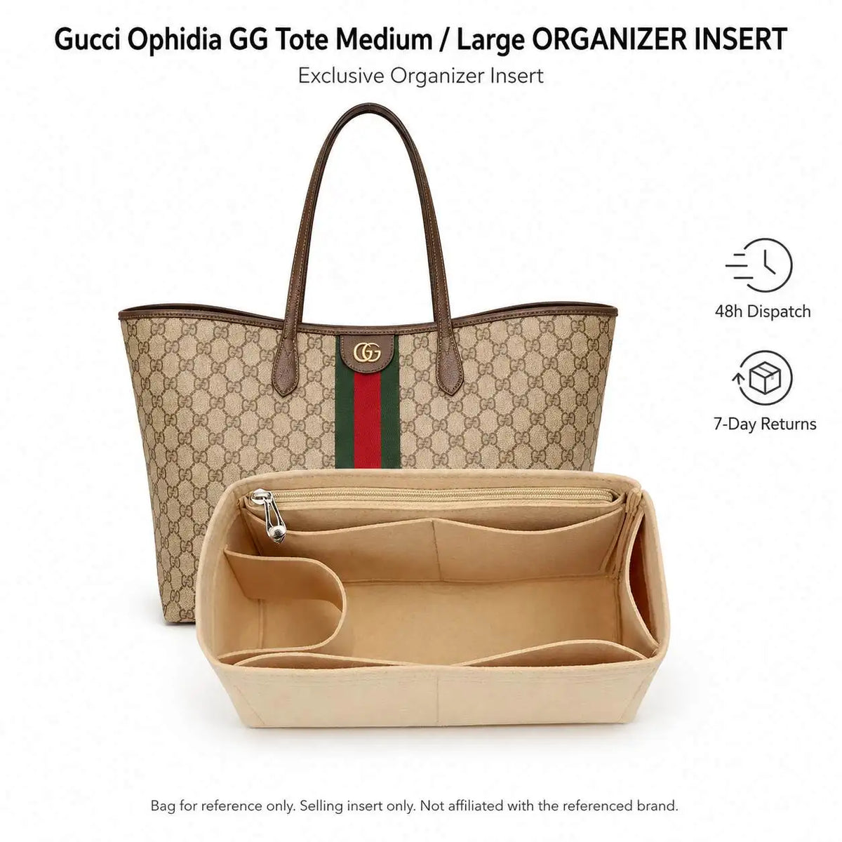 Handbag Organizer Insert Waterproof Felt Tote Liner With Zipper Cup Holder Laptop Sleeve Compatible With Gucci Ophidia GG Tote