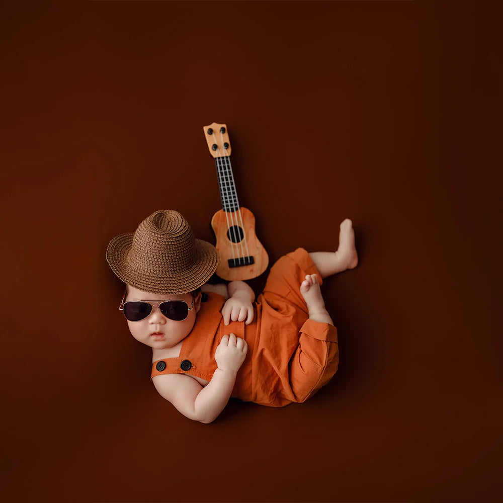 Infants Photography Props Clothes Overalls Cowboy Hats Baby Boy Photoshoot Outfit Sunglasses Guitar Studio Babies Shooting Props