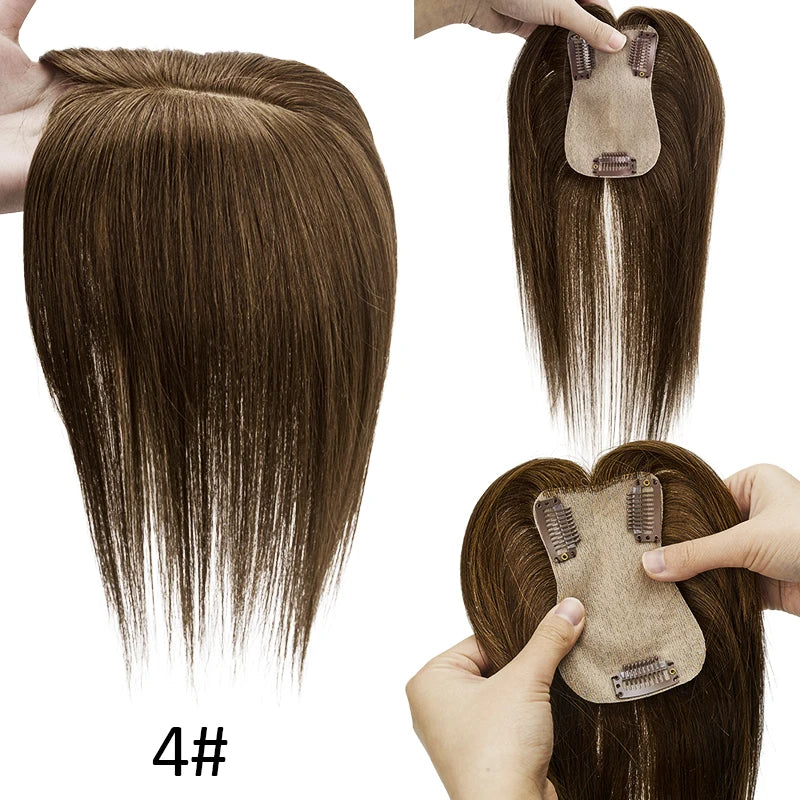 7x11cm Women Toupee Human Hair Wigs Straight Silk Base Women Topper Brazilian Real Natural Human Hair System Clip in Hairpiece