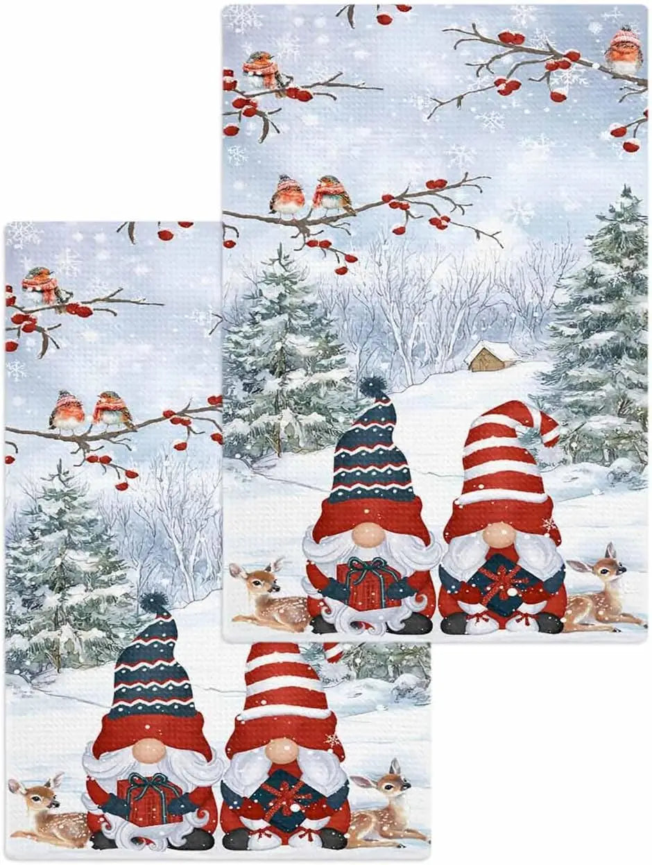 Christmas Gnomes Snowflake Elk Kitchen Dish Tea Towels Kitchens Accessories Quick Drying Hand Towels Set Christmas Decorations