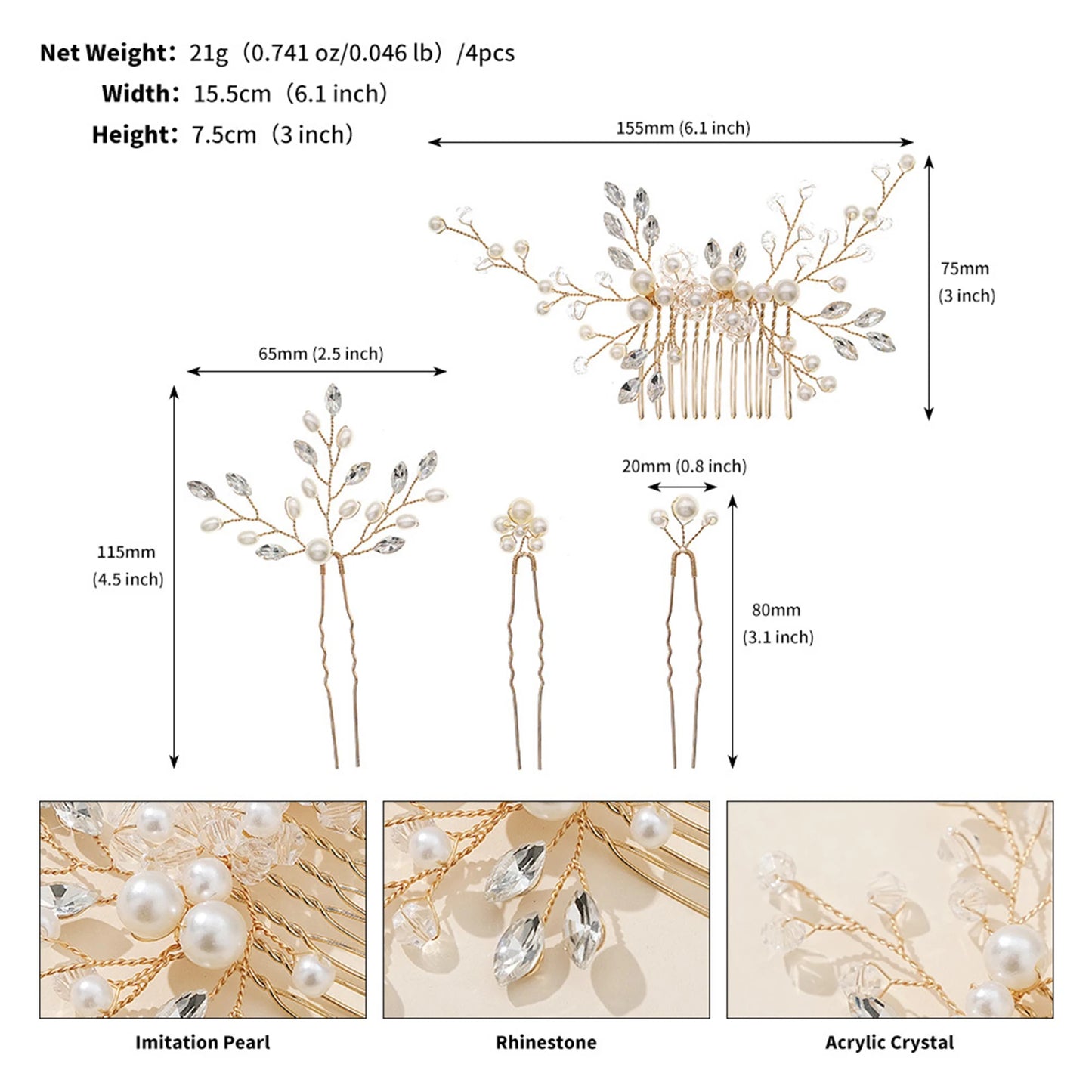 Wedding U-Shape Hairpin Hair Comb Set Luxurious Hair Jewelry Hair Styling Tool for Birthday Stage Party Hairstyle Making