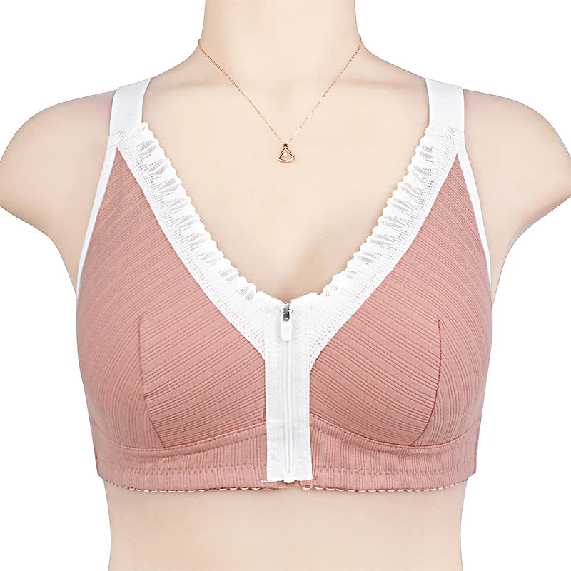 Sexy Bra Lace Women Front Closure Bra Wire Free Underwear Confortable Lingerie Cotton Bralette Large Bust 52/120 B C
