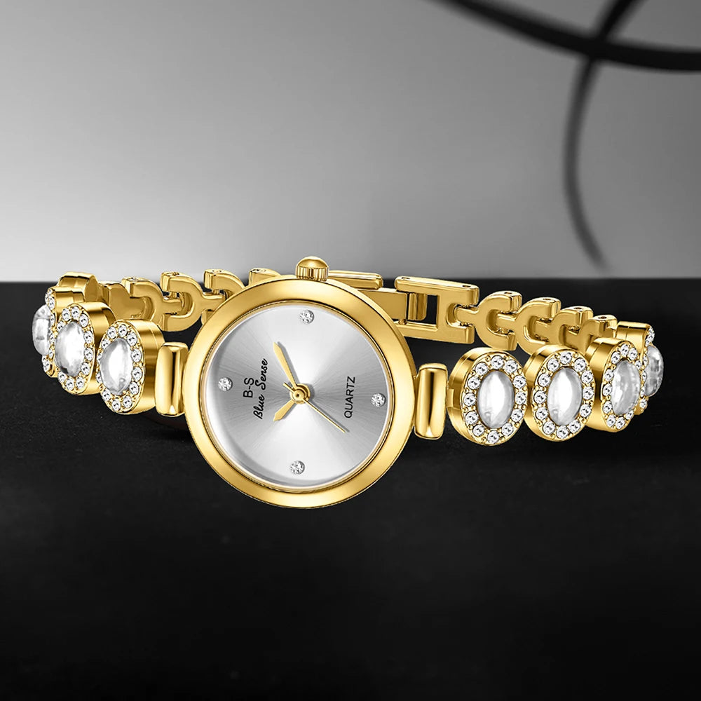 6PCS Fashion Women's Watch Set Fashion Simple Style Round Dial Quartz Watch Bracelet Necklace Earring Set Perfect Gift Set