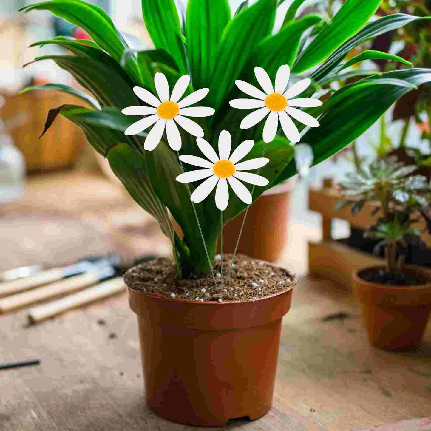 10pcs Daisy Cutouts Garden Courtyard Decorations Pvc Simulated Flower StemDecorative Lawn Stakes Balloons