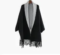 New Colors Black Women Outstreet Loose Knitwear Capes Solid Autumn Winter Knitted Batwing Sleeves Long Poncho Female Tassel Coat