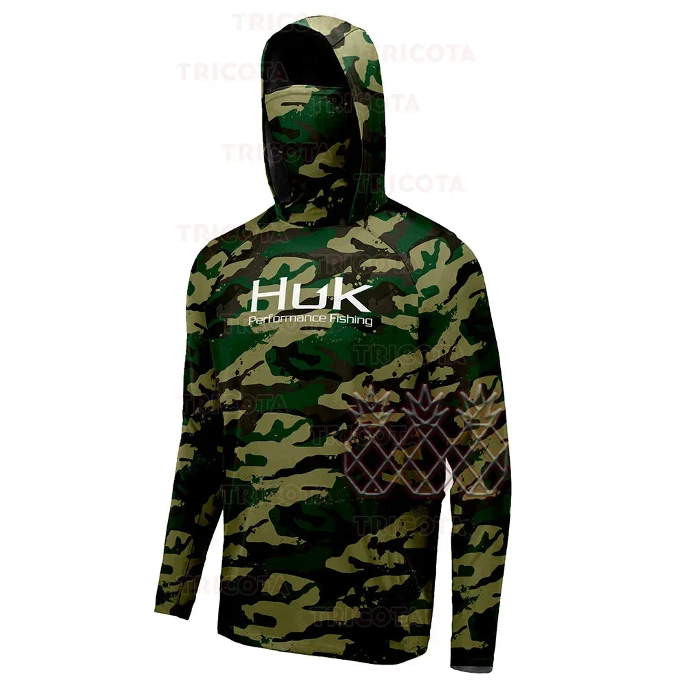 HUK Fishing Shirt Mask Outdoor Men UV Protection Fish Hoodie Clothing Long Sleeve Breathable Performance Fishing Jersey UPF 50+