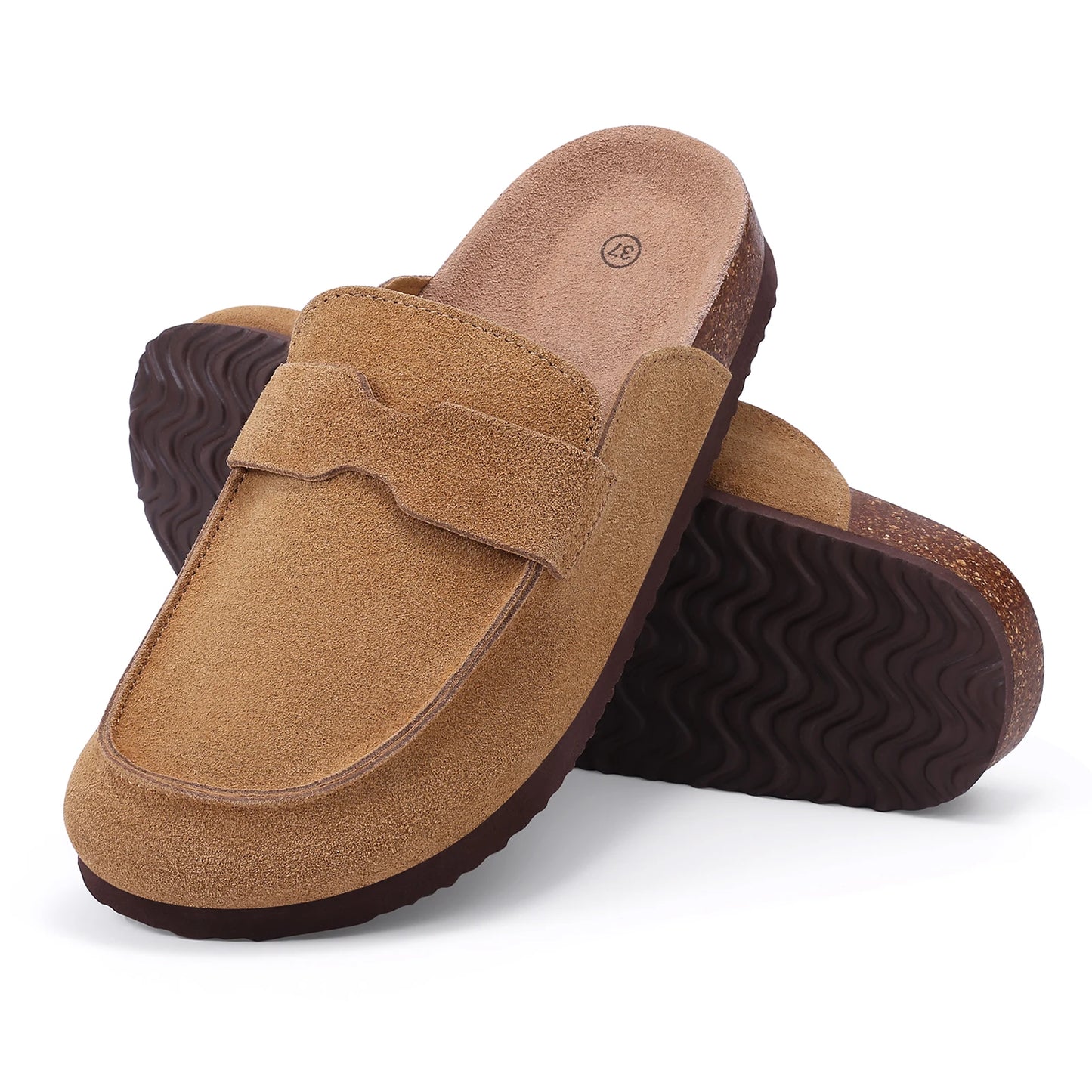Smile Pop New Fashion Women's Suede Clogs With Back Strap Men's Leather Mules Cork Footbed Slip on Potato Shoes For Women & Men