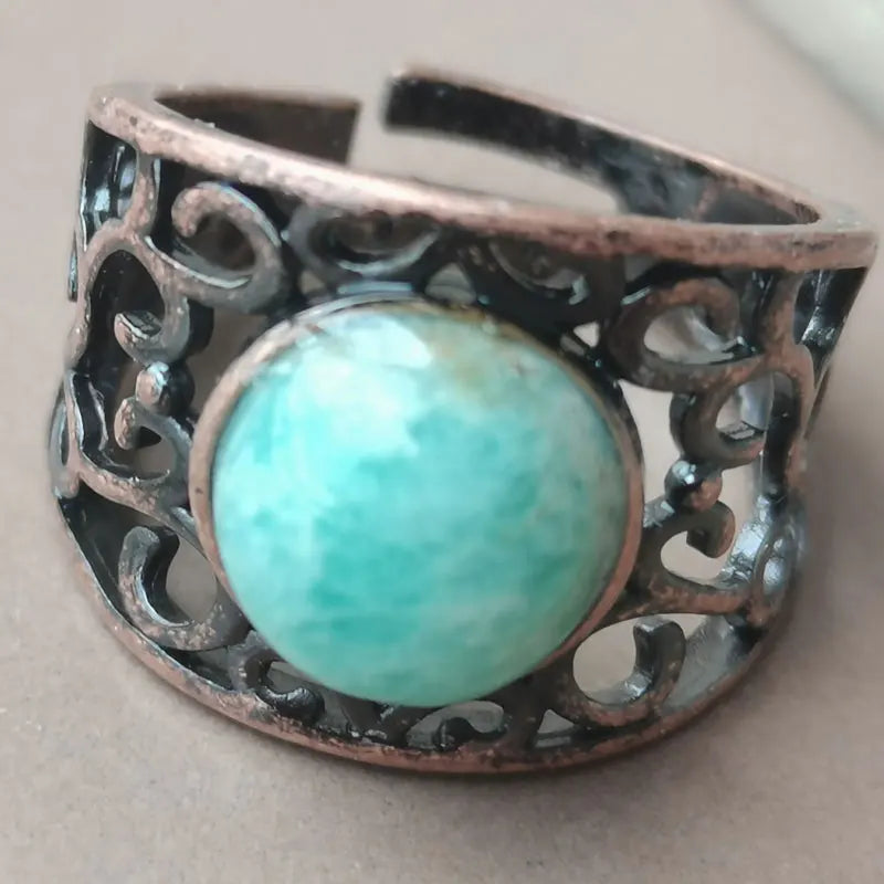 Aventurine Malachite Tiger Eye Crystal Lapis Lazuli Howlite Carnelian Goldstone Opal Unakite Sand Jaspe Bead Ring PWB1230