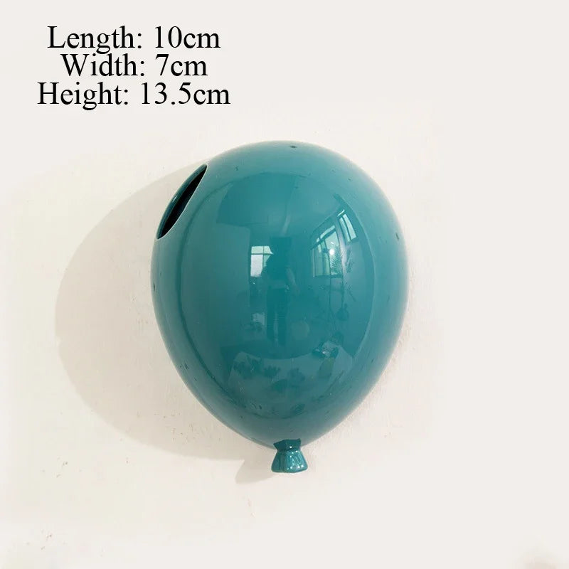 European Ceramic Wall Mounted Balloon Shaped Flower Pot, Creative Cake Ice Cream Shop Wall Decor, Yellow, Pink, Blue, Vases, 1Pc