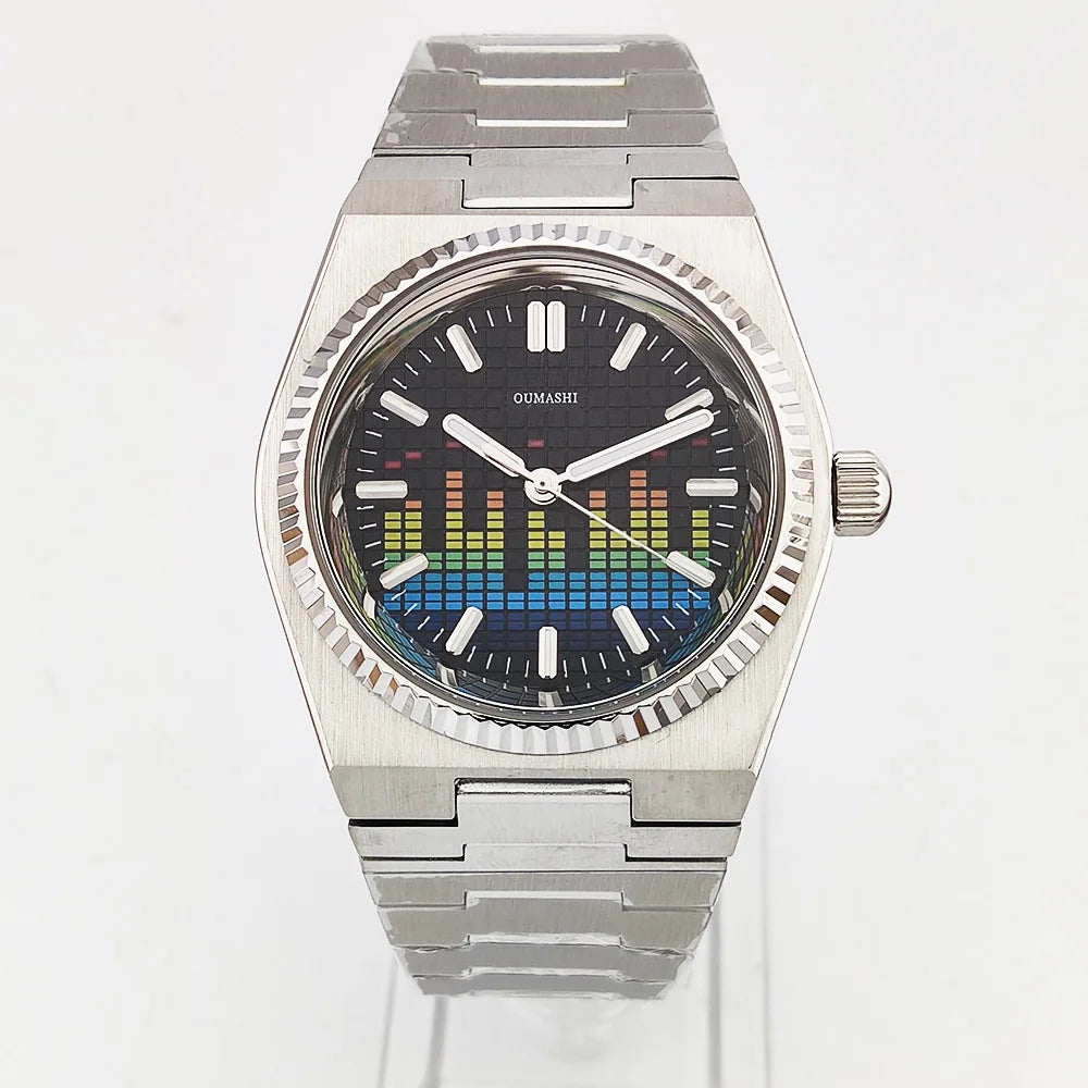 40mm Musical wave watch Stainless steel Sapphire glass all Green luminous NH35 watch Automatic mechanical Men's watch waterproof