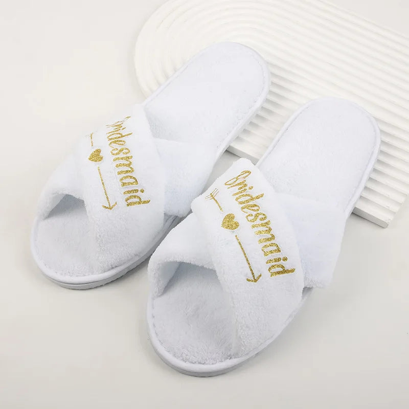 Wedding Party Guests Home Slip-on Letter Print Shoes, For Bride And Bachelorettes Bridal Party Cross Strap Disposable Slippers