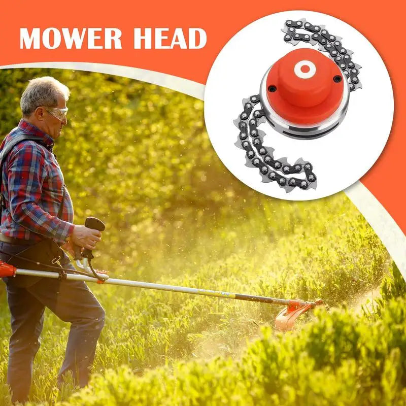 Trimmer Head with Chain Lawn Mower Brush Cutter Trimmer Head with Chain Saw-Type Replacement Parts with Orange Gasket for