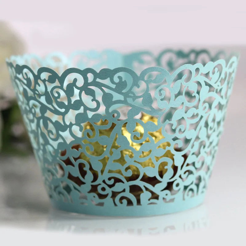 50pcs Lace Cupcake Wrapper Hollow Muffin Cupcake Paper Cups For Baby Shower Wedding Birthday Party Baking Fondant Dessert Decor