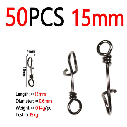 Bimoo 50pcs Stainless Steel Quick Lock Snap Spring Clamp Buckle Streamer Lure Drop Rigs Connector  Saltwater Fishing Accessories