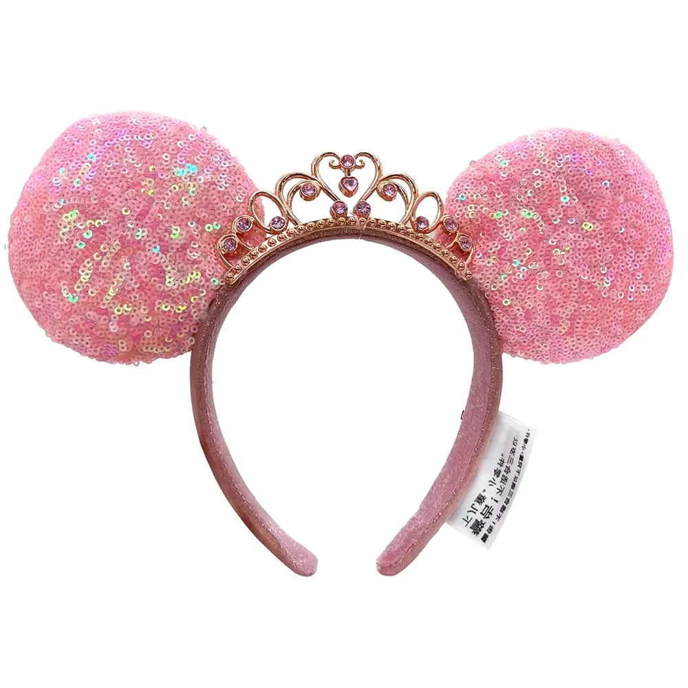 Disney Princess Mickey Mouse Headband Mickey Ear Rapunzel Snow White Sequin Bow Hair Hoop Gift Girl Accessories Christmas Gift
