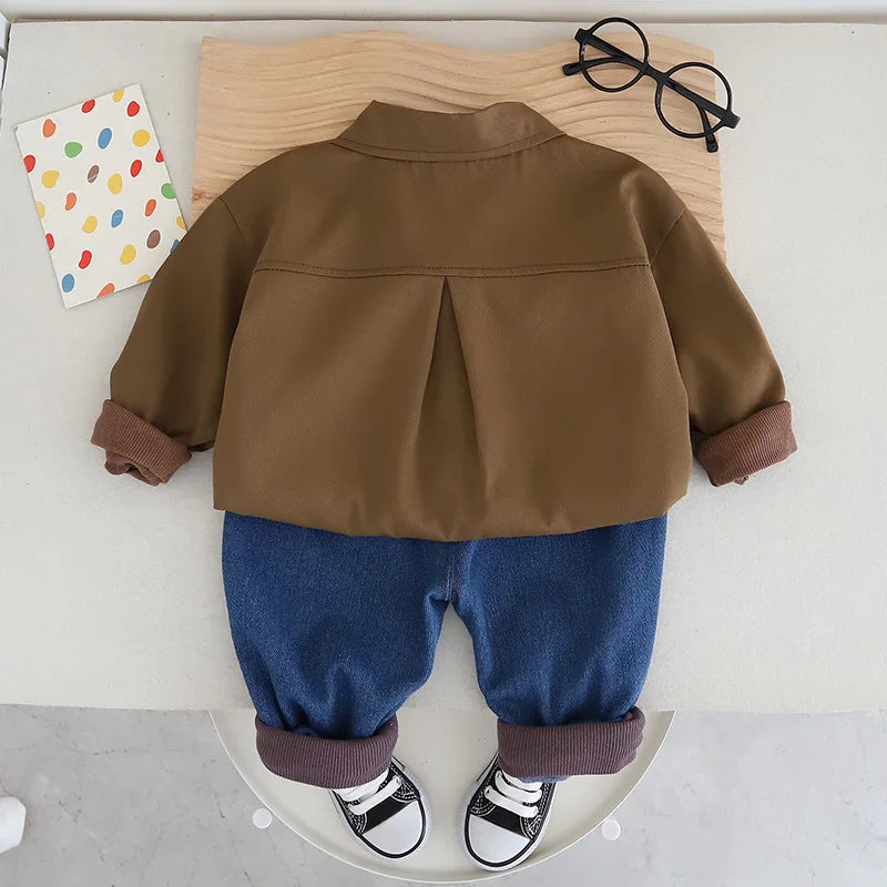 Childrens Sets 2024 Spring Autumn Baby Boy Clothes 1 To 5 Yeras Solid Color Shirts + T-shirts + Pants Suit for Kids Boys Outfits