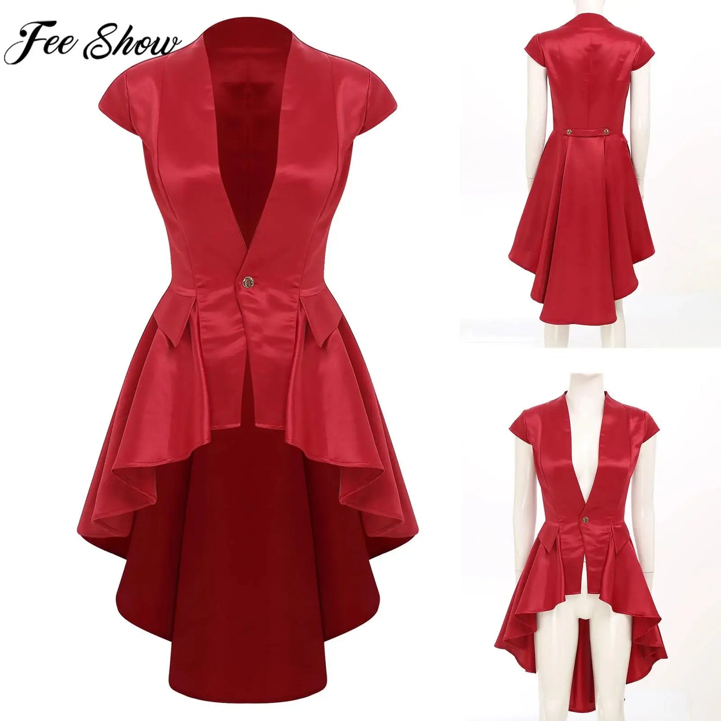 Women Medieval Renaissance Vampire Cosplay Costume Victorian Waterfall Waistcoat Jacket Gothic Steampunk Tail Coat for Halloween