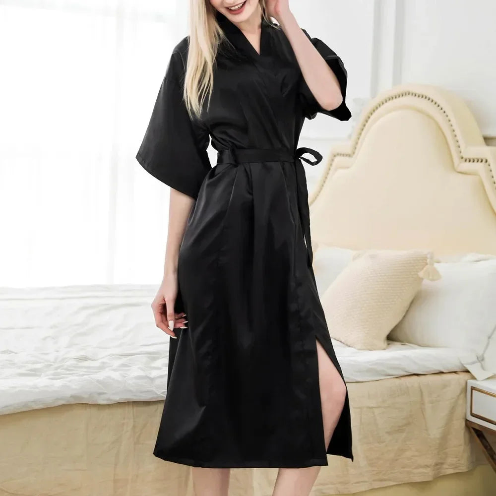 2025 New Summer Womens Satin Long Robe Nightgowns Wedding Dressing Gown Sleepwear Ladies Solid Color Lingerie Comfort Nightdress
