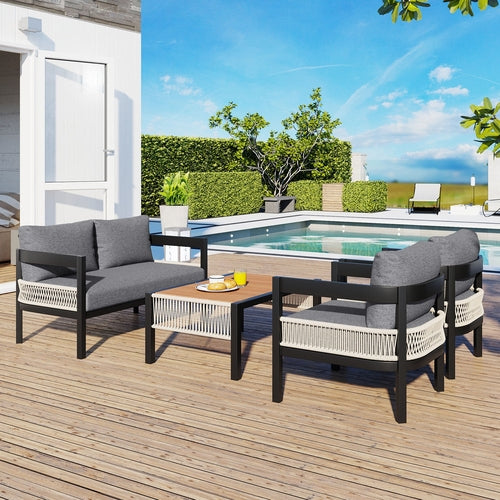 Multi-person Outdoor Iron Sofa Set with Table, Rattan Decoration,