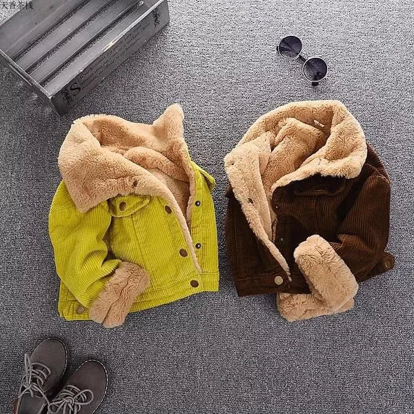 New Boys' Coat with Velvet and Thickened Children's Coat for Autumn and Winter, New Baby Winter Clothes,