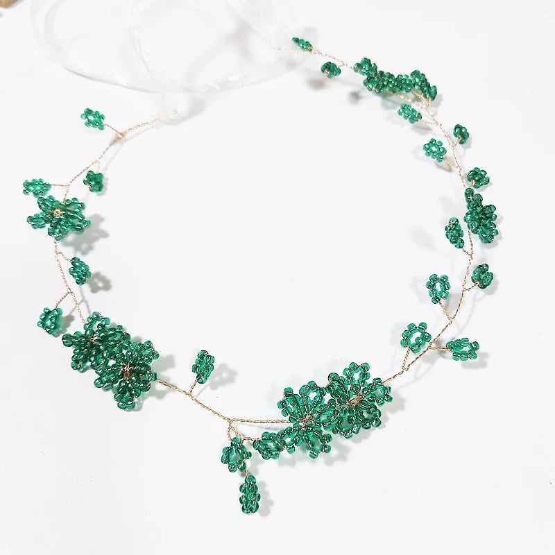 Green Color Rhinestone Hair Combs Bridal Hair Jewelry Leaf Hairpins Pearls Hairpins Bride Wedding Headdress Headband