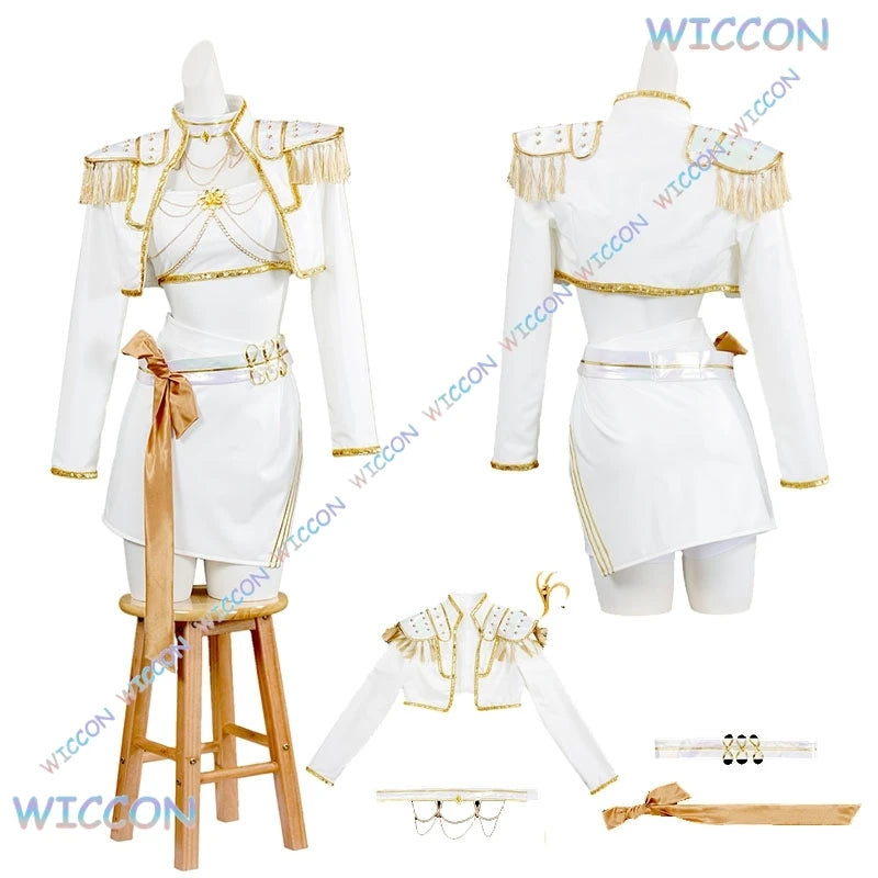 WUHU@Adults kids Suit Huntrix K-Pop Mira Cosplay Demon Hunters White Set Wig Halloween Cosplay Outfit Women Stage Uniforms Costu