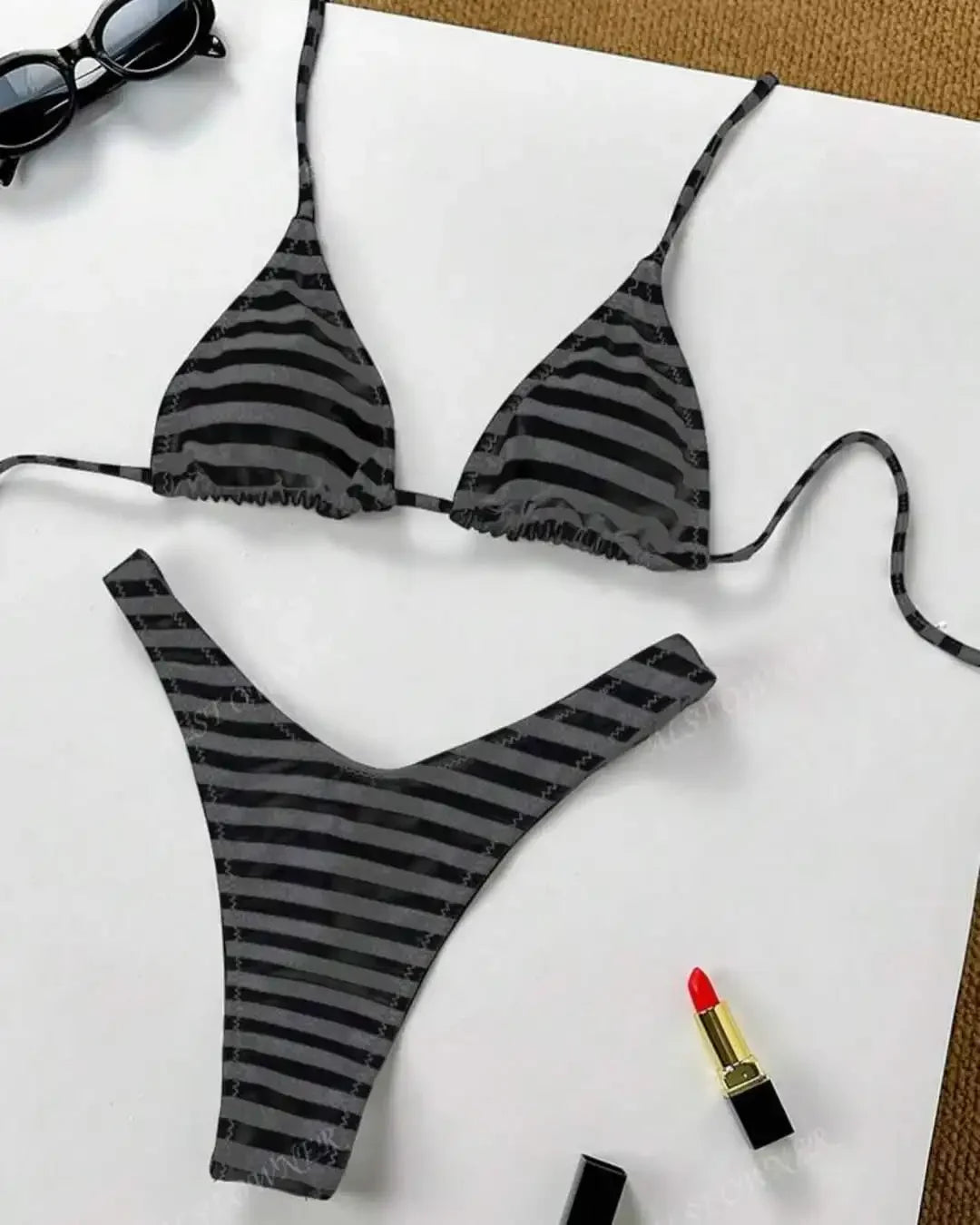 2025 New Beach Vacation Fashion Personality ins Style Bikini Suit Y2K Sexy Hot Girls Striped Printed Triangle Lingerie Underwear