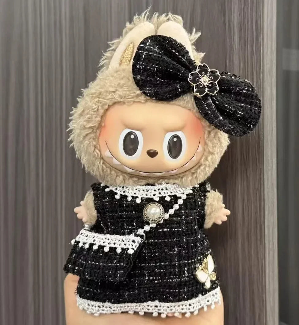 For Labubu Doll Outfit Accessories Black & Pink & White Style Little Wind Suspenders Dress Fashionable New Baby Doll Clothes