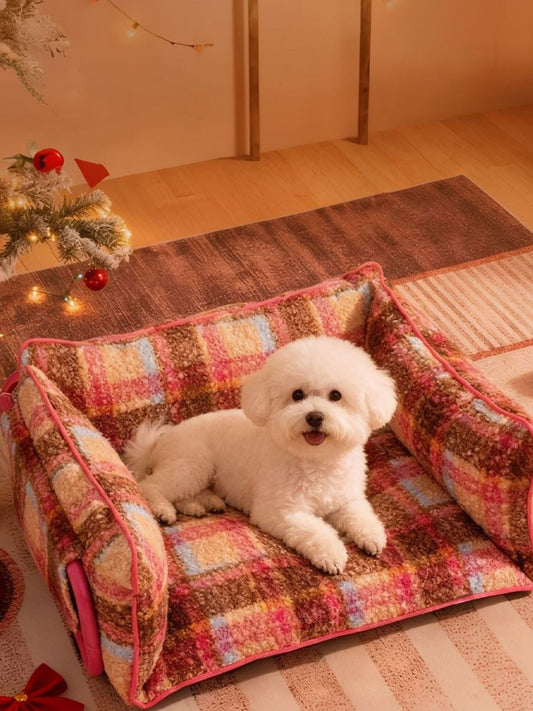 Plaid Pattern Plush Sofa Pet Bed
