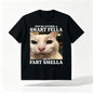 Funny Cat Meme T-Shirt "You're Either A Smart Fella Or A Fart Smella", Cotton Casual Streetwear Tee, Regular Fit Round Neck Short Sleeve All-Season Top