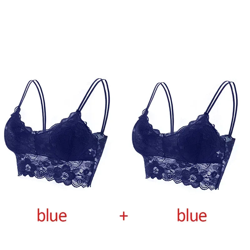 2pcs Sexy Bra Women Lace Bralette Floral Lingerie Underwear Wireless Padded Brassiere Seamless Ultra Strap Wire Free Bras Vest