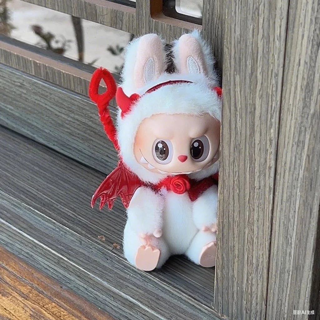 Clothes For Labubu 15 Cm 17 Cm Dolls 1st To 3rd Generation Red Little Devil Wings With Hair Accessories Horns