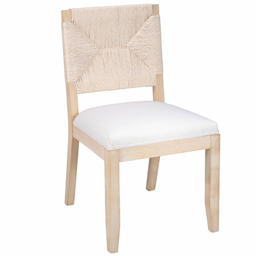 Dining Chairs Set of 2 with Woven Rope Backs and Linen Seats, French
