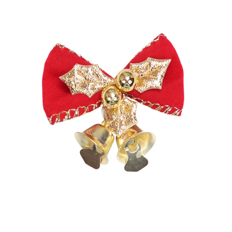8pcs/pack 3cm Small Bell Bow Christmas Tree Decorations Mini New Year Ornaments Bows Christmas Garland Bell Bowknot Crafts