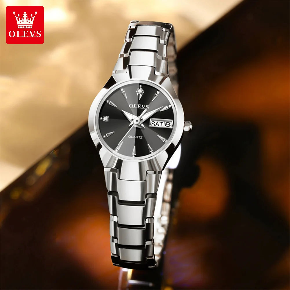 OLEVS Ladies Watch 8697 Luxury Elegant Quartz Watches Waterproof Tungsten Steel Day Date Watches For Woman Watch Bracelet Set