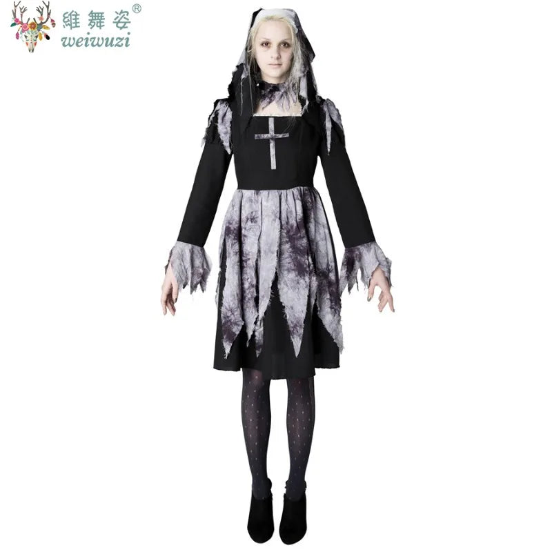 New Halloween Costume Adult Women Priest Cross Maria Dress Nun's uniform Dark Night Vampire Ghost Doll Terror Theme Party Fancy