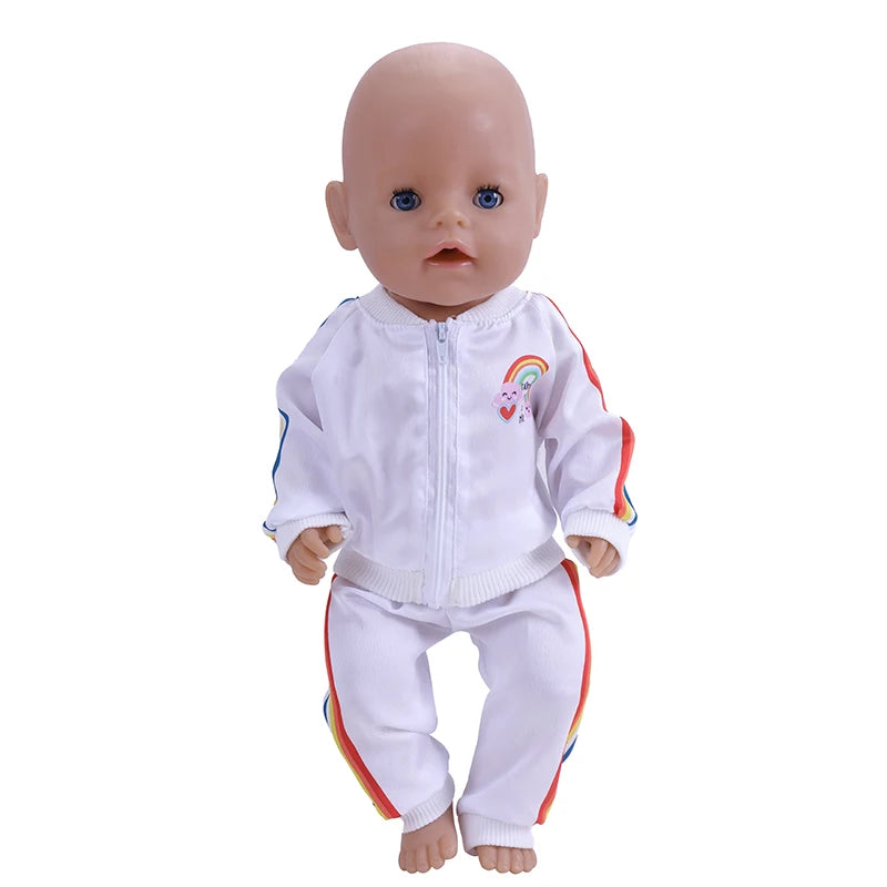 43 cm Doll Outfits Rainbow Hoodies and Pants Fashion Reborn Doll Suit Clothes for Baby Born18 Inch Dolls Birthday Festival Gift