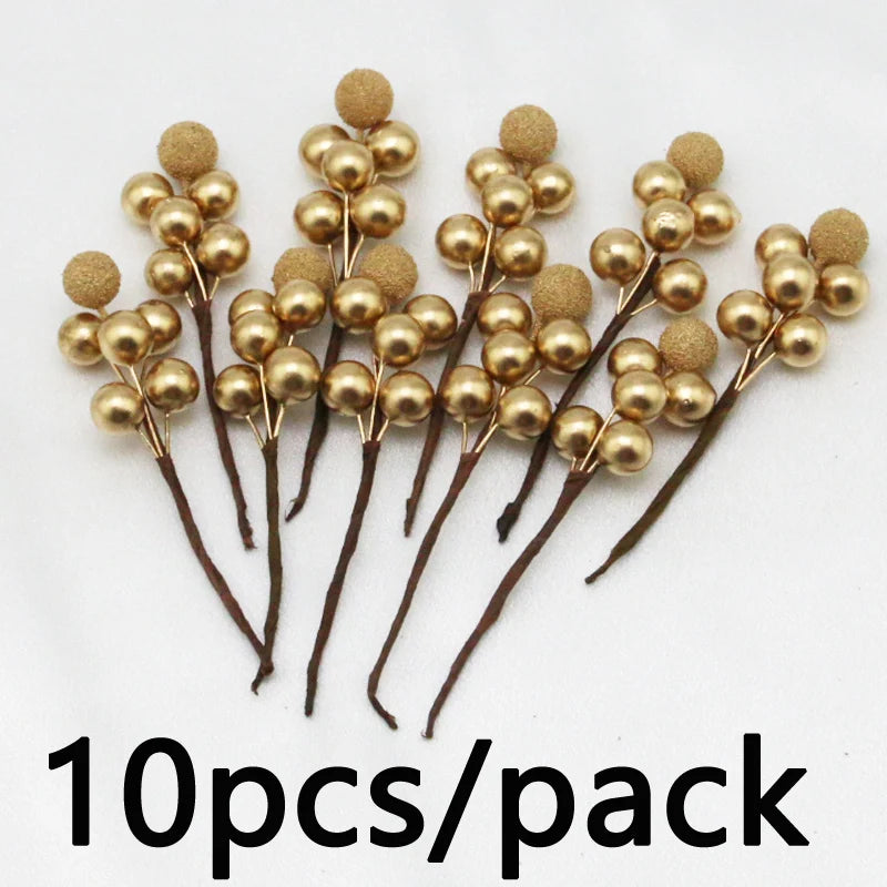 (10 Pcs/pack) 10cm Christmas Tree Berry Decoration Artificial Bayberry Wreath Bouquet Holiday Decoration Home DIY