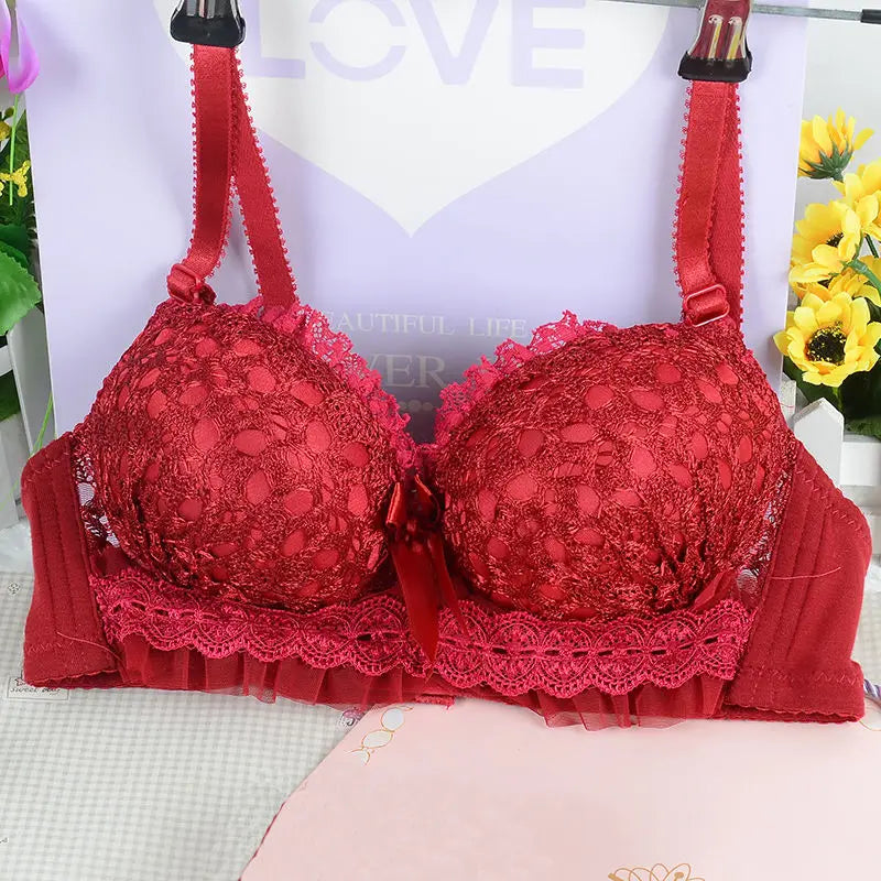 Girl Cheap Bra Sexy Lingerie Wire Free Bras For Women Underwear Lace Breathable Bralette Adjusted 3/4 Cup Push Up Female Bra