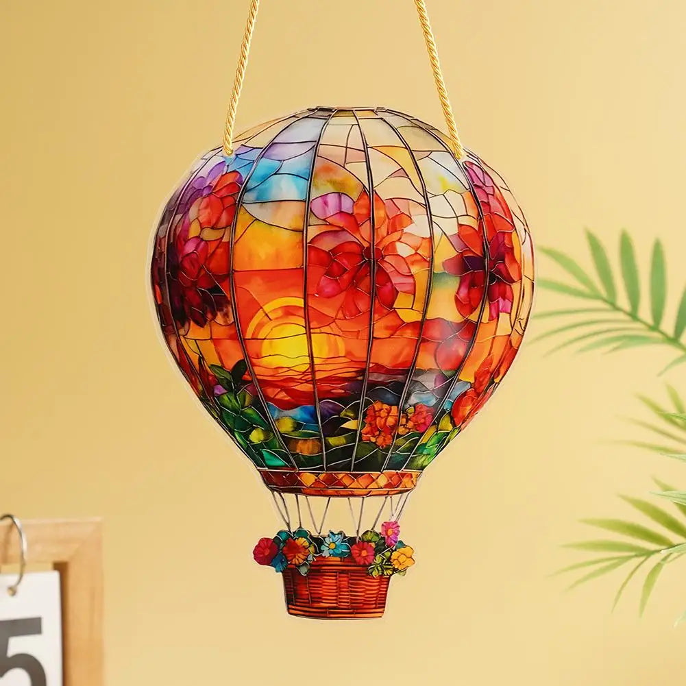 Hot Air Balloon Sun Catcher Solar Garden Light 2D Acrylic Wall Mount Indoor Outdoor Garden Window Decoration Art Ornament